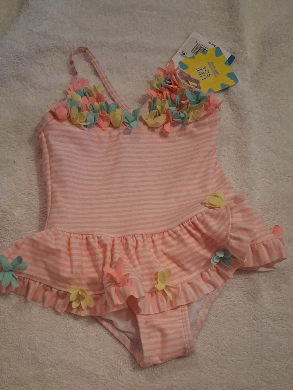 Little Me 24 Month Pink and White Striped Floral Appliqué One-Piece Swimsuit